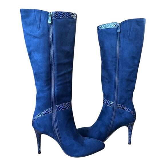 6.5 Monroe & Main royal blue suede knee-high boots with snakeskin trim chic sexy - Picture 13 of 16